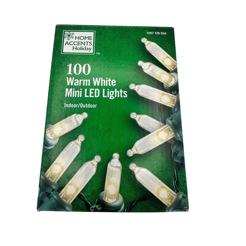 Home Accents Holiday 100 Mini LED Lights Warm White Green Wire Excellent 29ft